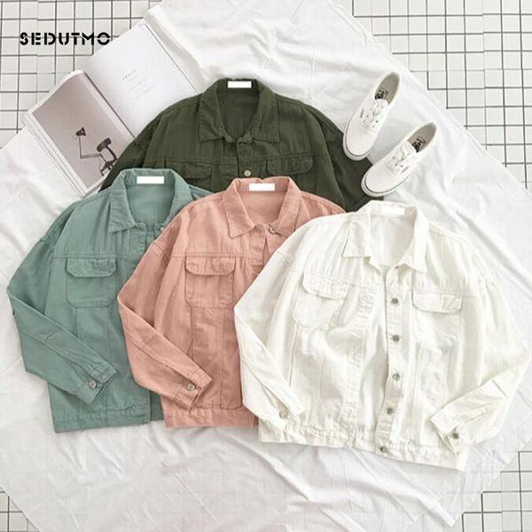 

sedutmo spring denim jacket women boyfriend jean coat streetwear harajuku vintage candy jackets autumn casual outerwear ed194, Black;brown