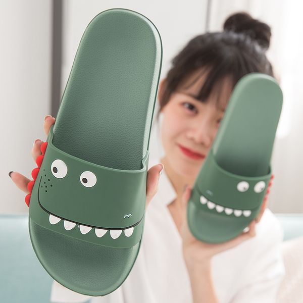 

house cute cartoon monster slippers non slip fretwork indoor soft pvc bathroom shower slides ladies home shoes, Blue;gray