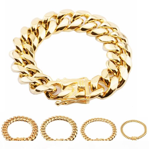 

8 10 12 16 18mm stainless steel cuban chain titanium steel bracelet men's jewelry hot, Black