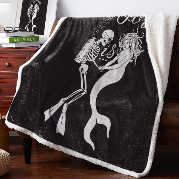 

mermaid skeleton warm soft blanket office sofa plush blanket bedspreads quilt drop ship home decorations