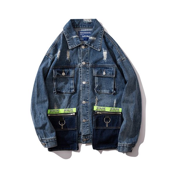 

2019 new autumn casual big pocket jeans jacket men, Black;brown