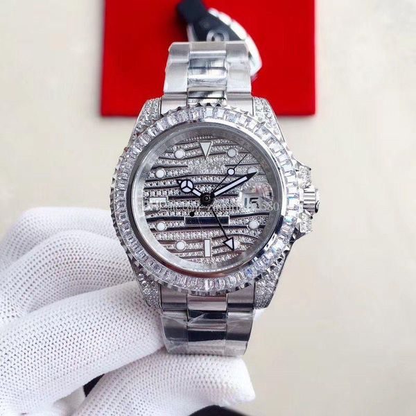 

2019 дизайнер лучшие качества часы полный большой алмазный часы iced out часы eta 4813 автоматическое gmt часы gold men silver водонепроница, Slivery;brown