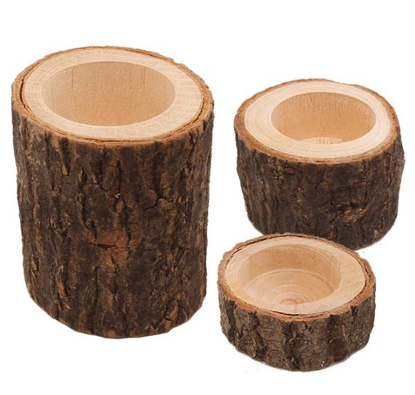 Candeliere in legno Portacandele Decorazione della tavola Legno Piante grasse Vaso di fiori Corteccia Artigianato Fatto a mano Spedizione gratuita SN2991