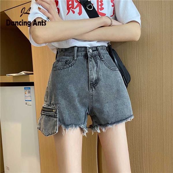 

woman booty shorts wide-leg loose high waist denim shorts korean high street fashion pockets female jeans ants 2020 summer, White;black