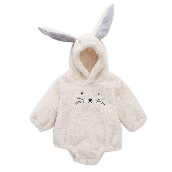 

2019 Newborn Baby Girl Boy Rabit Ear Long Sleeve Fuzzy Hooded Bodysuit Jumpsuit Infant Toddler Winter Outerwear Outfits 0-24M