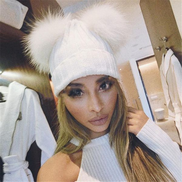 

winter beanie hats mom and baby family matching crochet caps knitting warm hats with double fur ball pop dhl an2689