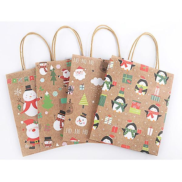 

12pcs christmas gift bag paper bag packaging kraft paper bottom tote christmas decorations for home new year 2019 navidad
