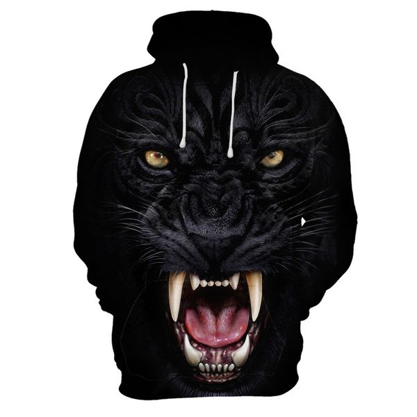 

Designer Mens 3D Print Hoodies Black Leopard Print Homme Plus Size Hooded Pullover Male Fashion Round Casual Tops