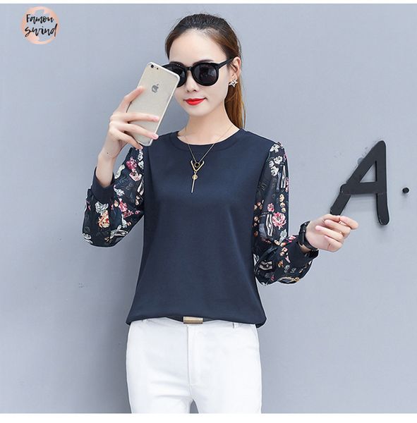 

осень полный рукавами повседневная женщины топы срощенной printed блузка рубашка женский o шеи новая женская одежда 0595 30, White