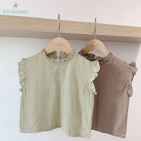 

2020 new kids brand clothes children girl pure cotton blouse girls striped double pockets vest pink shirt y200704, White;black