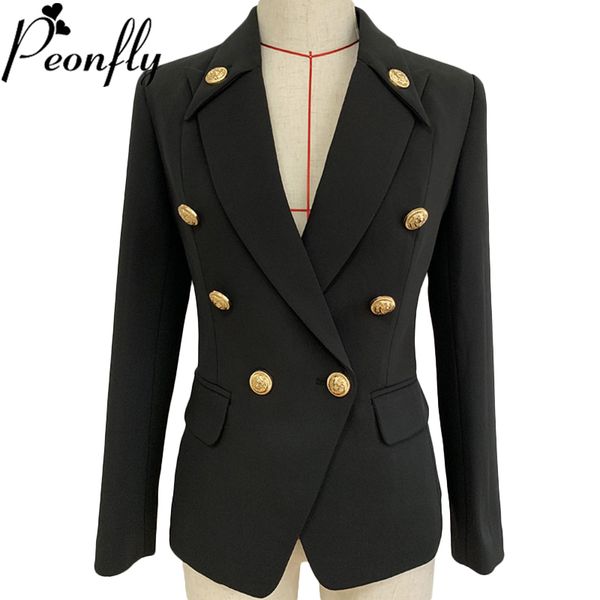 

peonfly new fashion 2019 autumn winter blazer women double breasted metal lion buttons black slim blazer plus size, White;black