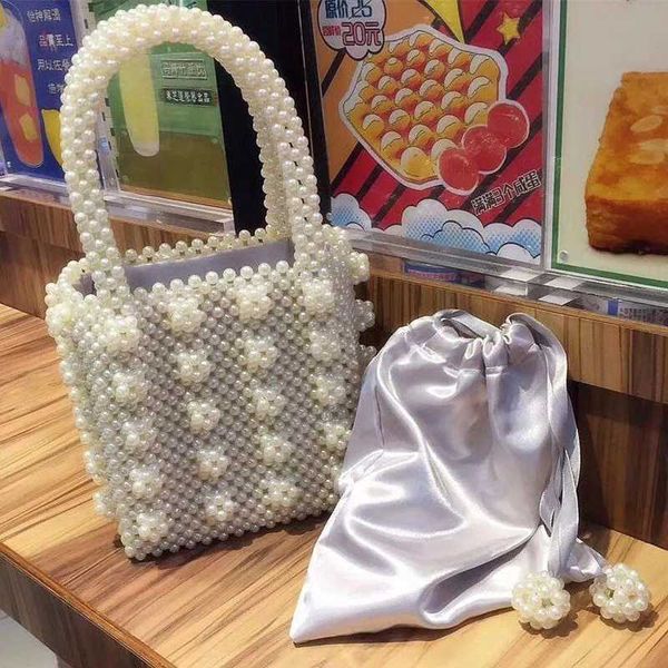 

handmade pearl bags women handbags ladies evening party shoulder bag elegant beaded messenger crossbody bags mini phone purse