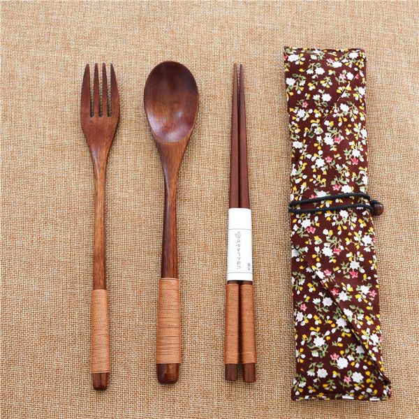 

японская защита окружающей среды обмотки ложка и вилка chopstick трех частей оригинальность adult длинной ручкой woodiness ellipse