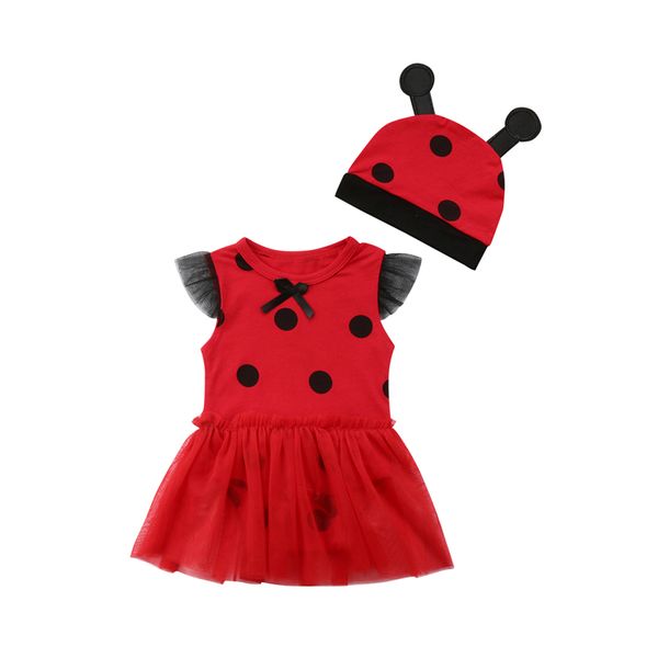 

baby girl bodysuit newborn toddler baby girls princess romper dress hat red cute ladybug set party costumes fashion girl dress, White