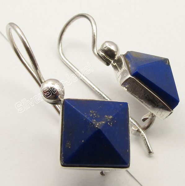 

silver surprising lapis lazuli fancy pyramid cute trendy earrings 2.4cm new