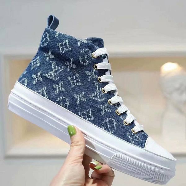 

Branded Women Letter Printed Canvas Stellar Ankle Sneaker Boot Designer Lady Side zip Rubber Outsole Flat Heel Shoes With Box