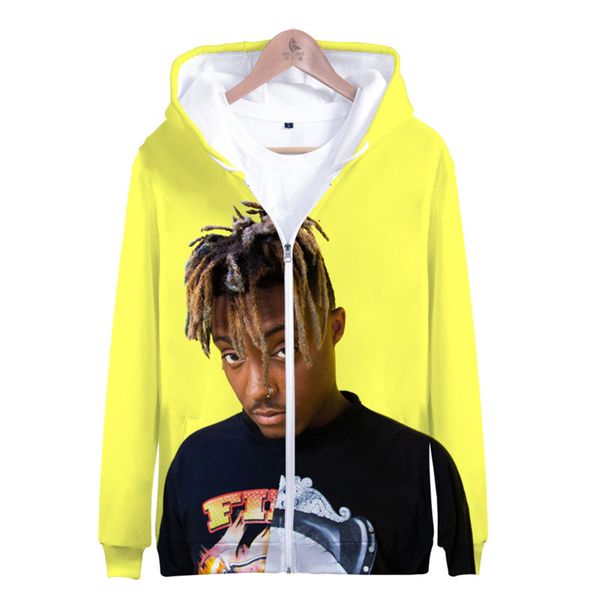 

juice wrld mens designer hoodies rap 3d printed casual loose zipper long sleeved hooded sweatshirts fashion mens hoodies, Black