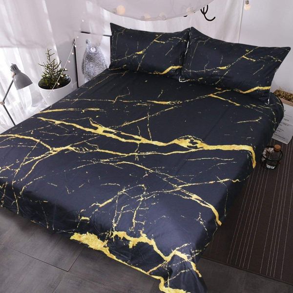 22 Duvet Cover Modern Faux Gold Glitter Black Marble Stone Bedding