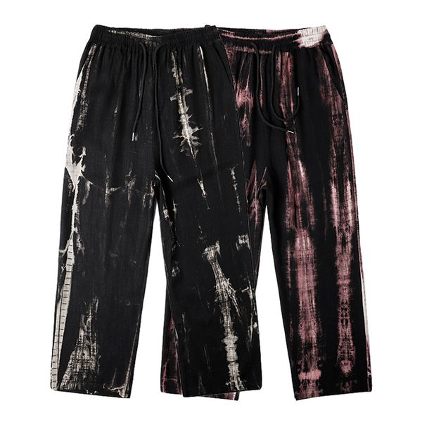 

20ss tie dye streetwear elastic waist long pants loose casual harajuku straight mens and womens trousers oversize hip hop pants, Black