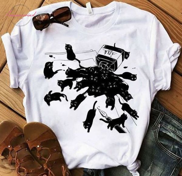 

cute black cat and ink t shirt nbsp;funny women graphic grunge fashion 100% cotton aesthetic tee tshirt fit drop shipping, White