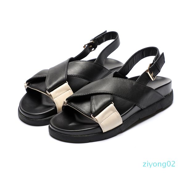 

muffin colors block strap open toe platform sandals women creepers cross band gladiator sandalias buckle wedges heels flip flops z02, Black