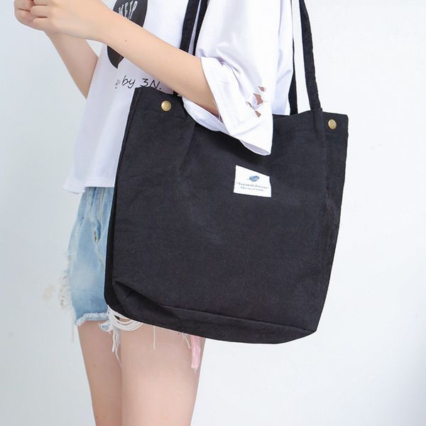 

corduroy canvas shoulder bags female eco cloth handbag tote grocery reusable foldable shopping bag large capacity women hand bag