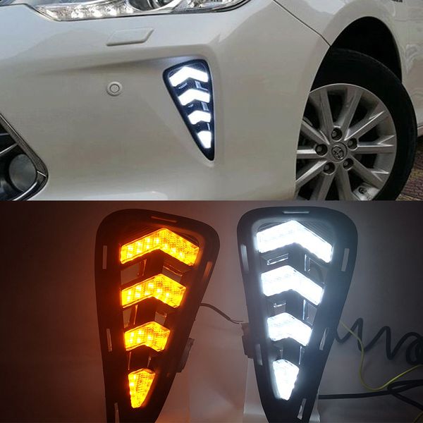 1 пара DRL LED дневного света тумана лампа с желтым сигналом для Toyota Camry 2015 2016 2017