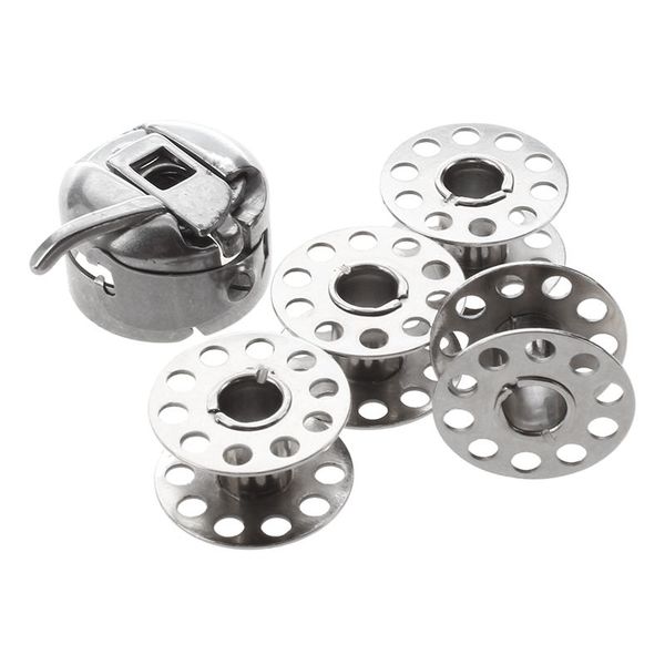 

domestic sewing machine bobbin case + 4 bobbins will fit,brother janome,singer + more