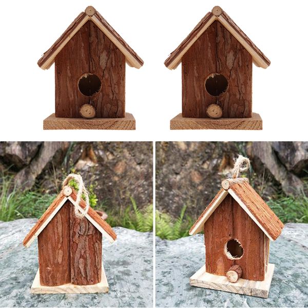 

set of 2 rustic wood birdhouse for home hanging decoration