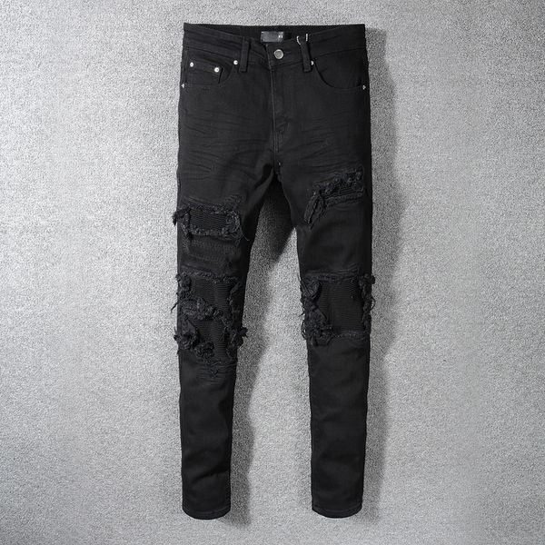 

2019 new mens jeans ripped designer bike jeans fashion casual slim demin pants hip hop luxury jeans solid plus size 28-42, Blue