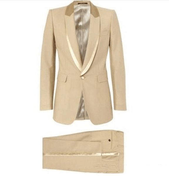 Lässige, günstige Herrenanzüge, zweiteilig (Jacke + Hose), Hochzeit, Bräutigam, mit Schalkragen und einem Knopf, beige Business-Herrenanzüge