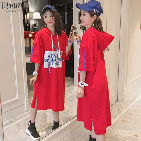 

#4964 summer 2020 casual long hooded dress plus size cotton loose printed t shirt dress women short sleeves white/black/red 3xl, Black;gray