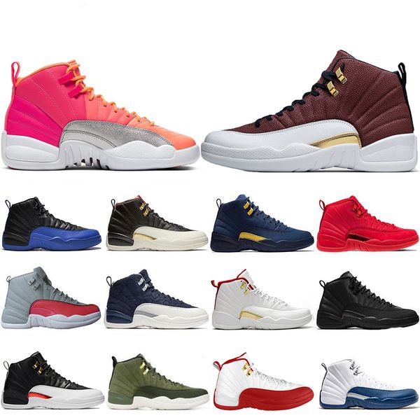 

fashion jumpman game ball punch 12 12s mens basketball shoes og reverse taxi fiba flu game bulls gym red sports sneakers, White;red
