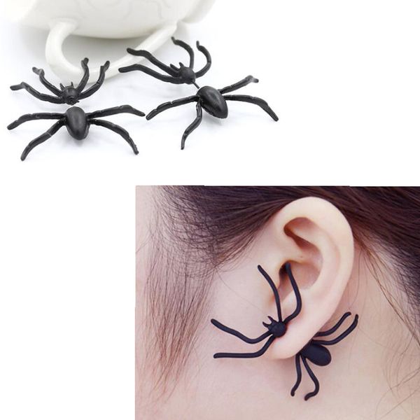 Orecchini a forma di ragno nero Orecchini a bottone per orecchie di animali in lega Spaventoso Halloween Bomboniere Decorazioni Regali per donne Ragazze
