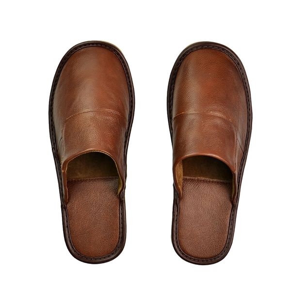 

2018 fashionable new cowhide house slippers and indoor real leather men's slippers, Blue;gray