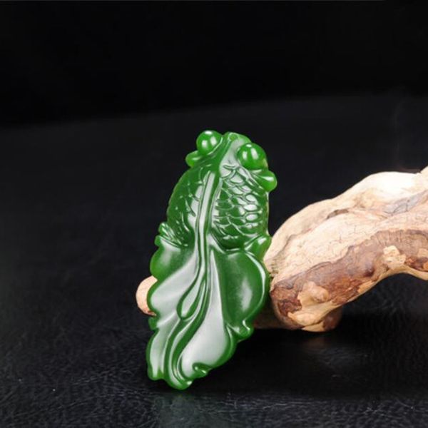 

chinese green jade goldfish jade pendant jewelry lucky to ward off evil spirits amulet pendants fine jewelry, Silver