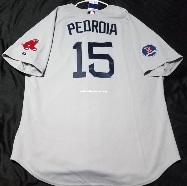 

majestic boston #15 dustin pedroia gray in game jersey mens stitched wholesale big and tall size xs-6xl baseball jerseys, Black;blue