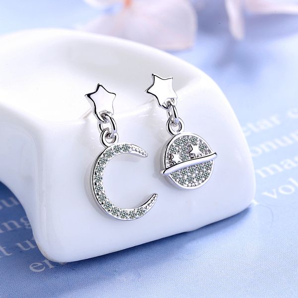 

minimalist female ladies moon star stud earrings fashion silver gold party wedding earrings cute planet asymmetrical, Golden;silver