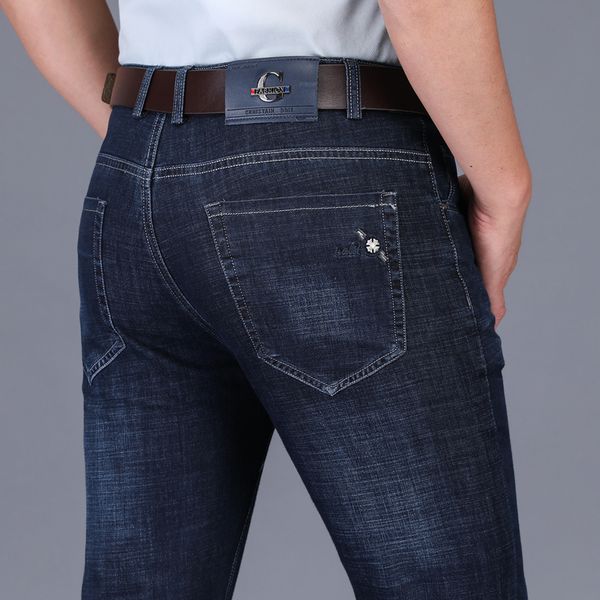 

men's jeans spring summer thin straight long jeans biker causal classic business masculina cotton denim pants men brand clothing, Blue