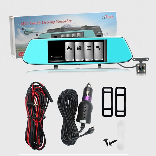 

7inch night vision backup camera front rear carcorder 1080p rearview reversing camera full hd dual lens dash cam wide angle car dvr