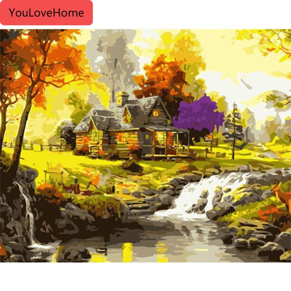 

painting by numbers house landscape drawing on canvas handpainted art picture kits home decor diy gift