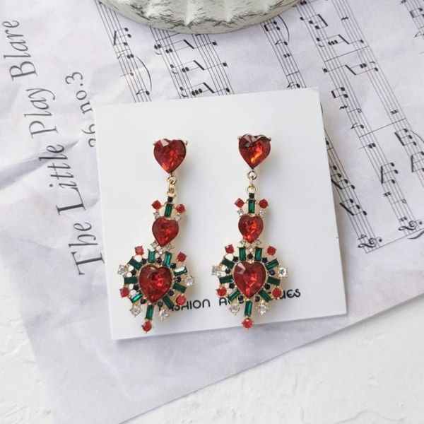 

korean baroque colorful crystal long drop earring women elegant party shiny rhinestone pendientes earring, Silver