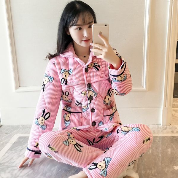 

pregnant women's pajamas thickened autumn winter velvet with cotton home clothing women suit, White