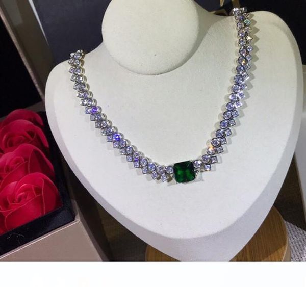 

ювелирные изделия стерлингового серебра 925 зеленый драгоценного камня квадратного кристалла цветок ожерелье кружево форма cz циркон алмазы, Silver