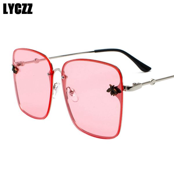 

lyczz 2019 women rimless oversized sunglasses candy color transparent decoration eyewear men luxury sun glasses uv400, White;black
