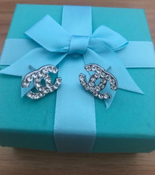 

fashion luxury designer earrings for women jewelry with crystal diamond letter style earrings for party wedding with gift box, Golden;silver