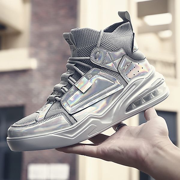 

new men lightweight flying sport sock sneaker glossy bling shoes high running non-slip shoes sneakers b31-44 -12