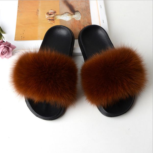 

fashion luxury fur sandals custom real fox fur slides slippers, Black