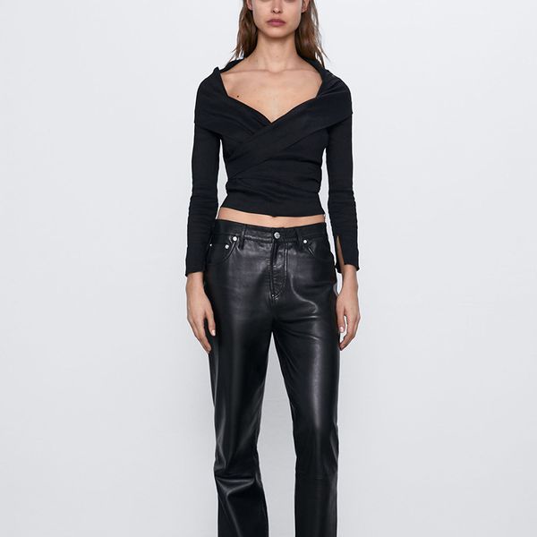 

мода v шеи плиссированной черная блузка с длинным рукавом летом тонкого crop tops женщины 2020 дизайн асимметричных рубашек дамы, White