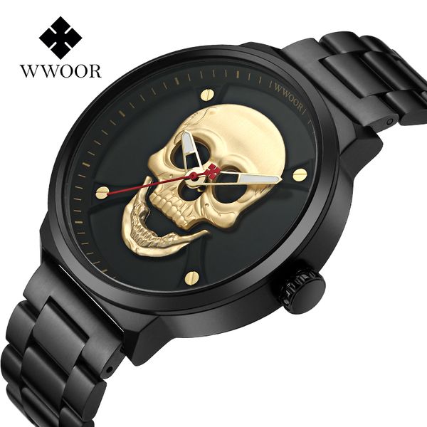 

wwoor relojes men watch brand casual fashion 3d skull leather watches fashion sports waterproof wristwatch relogio masculino, Slivery;brown